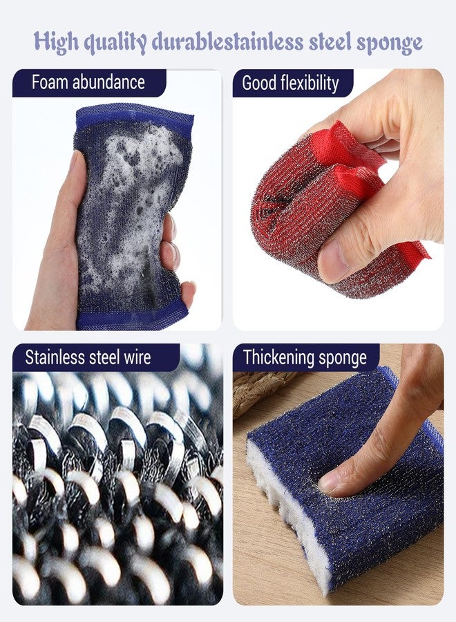 Hpmjz 6 pcs Steel Wool Kitchen Sponges Steel Dish Scrub Sponge Reusable Non-Scratch Scrubbers Multipurpose Scouring Sponges Duty Dish Microfiber Wash Kitchen Sponge for Cleaning Tools Pots Pans Scrub - Image 3